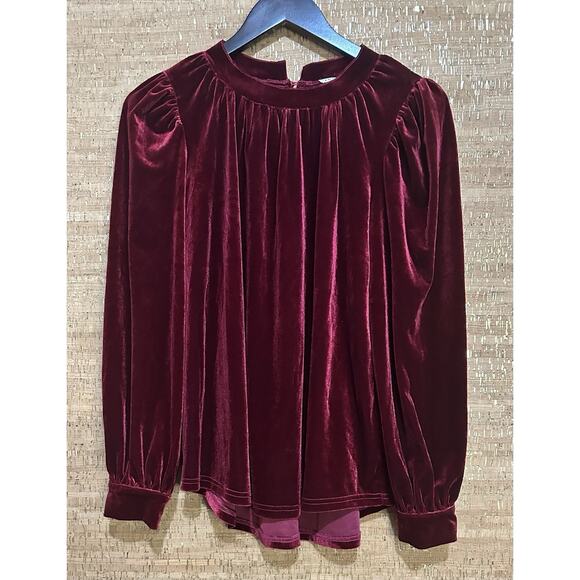 Women's Velvet Long Sleeve Top With Puff Shoulders Size Small - Picture 1 of 8